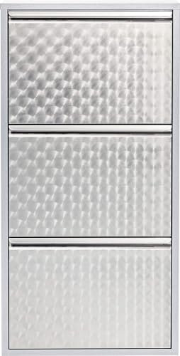 Kare Design Schuhschrank Caruso Silber, Metall, mit 3 Klappen, Schuhablage für 6 Paar Schuhe, schmal, platzsparend, hoch, Schuhregal, Eingangsbereich, 103x50x14 cm (H/B/T)