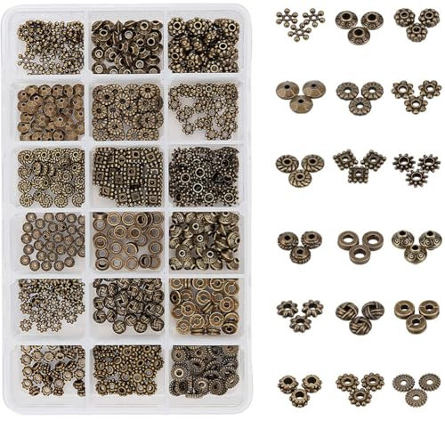 PandaHall Elite 540 teile/schachtel 18 Formen Tibetischen Stil Legierung Perlen Spacer für Armband Halskette Schmuckherstellung, Antike Bronz