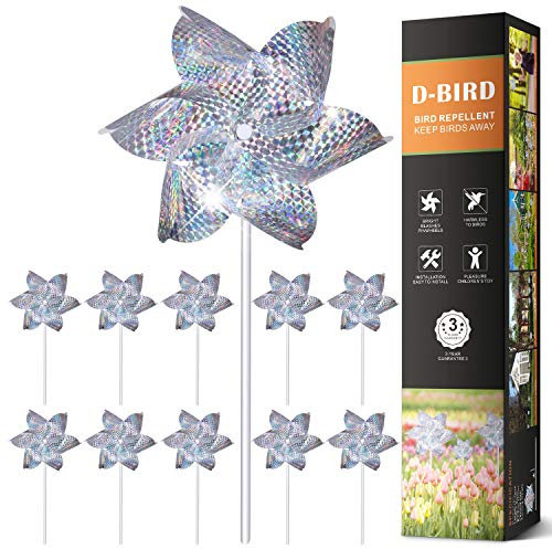 QQI Répulsif Oiseaux (Lot de 10),Réfléchissant Moulin à Vent Effaroucheurs Effrayer Away Jardin,Verger,Maison,Ferme-Plus Sûr et Efficace Que Pointes Oiseaux et Ultrasons