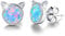 ✦Muttertagsgeschenke für Mama✦ Winglove Ohrringe Silber 925 Opal Katze Ohrstecker Nette Katze mit Naturstein Ohrringe Schmuck Damen Kleine Geschenke für Kinder.(White Gold-Blue Opal)