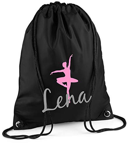 Sacca da palestra con nome, motivo ballerina, personalizzabile e stampata, borsa sportiva per ragazze e bambini, rosa ballerina viola, Nero , 12 Liter