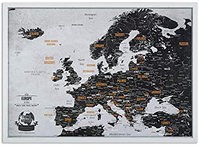 2Maps Europakarte Pinnwand mit Pins - Reisekarte mit Bonus 100 Stecknadeln - Europa Pinnwand Kork - 53x3x43 cm - Gerahmte Landkarte mit Pinnadeln, Hergestellt in der EU