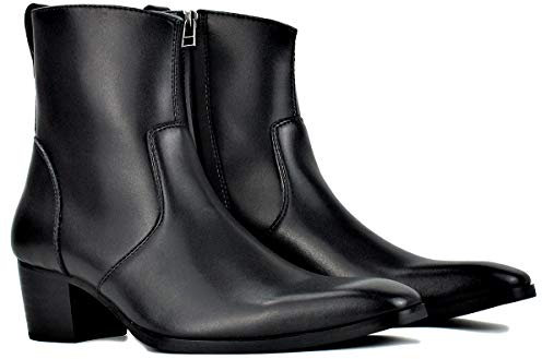 COWSDELLA Stivali da uomo in pelle con suola in gomma Stivali da Moto da Motociclista Cowboy con cerniera Chukka Stivaletti Classico Tacco Alto