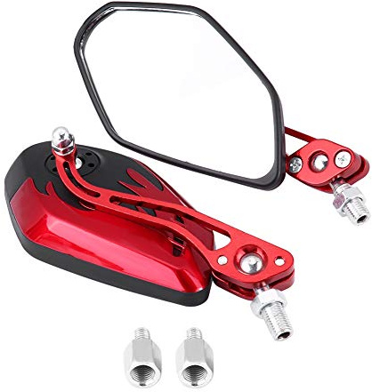 1 Paar Universal-Rückspiegel für Motorroller von 8 mm bis 10 mm, Seitenspiegel mit Flammenmotiv aus Aluminium (Schraubendurchmesser 10 mm/8 mm)