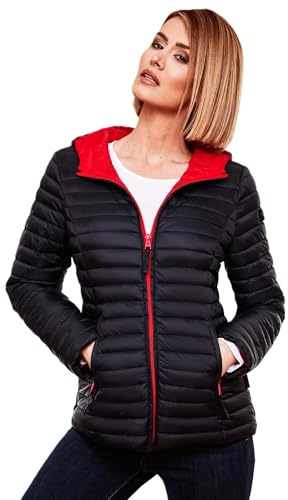 MARIKOO Damen Steppjacke Übergangsjacke gesteppte Jacke mit Kapuze Frühjahr Stepp B857 [B857-Asr-Navy-Gr.XL]