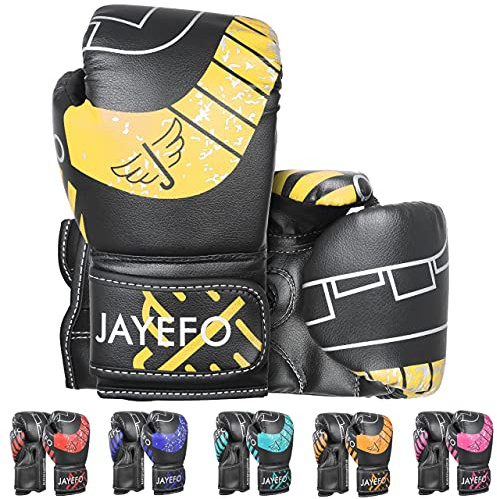 Guantes de boxeo para niños, artes marciales mixtas, saco de boxeo, kickboxing Muay Thai juventud, juego de guantes para niños (amarillo, 4 onzas)