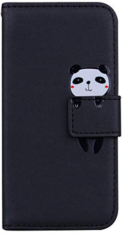 Annuo Schutzhülle für iPhone 7/8/SE 2020, niedlich, Tiermotiv, Brieftasche, magnetisch, für iPhone 7/8/SE 2020, stoßfest, Klappdeckel, Kartenschutz, Leder, Cartoon, Panda, Schwarz