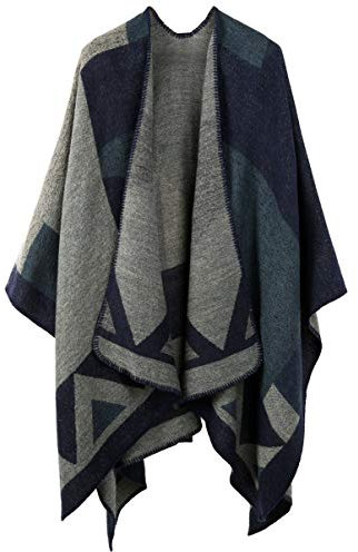 OOPOR Winter Warme Poncho Schal Wrap - Herbst Open Front Cape Winddichte Strick Wolle Mantel Decke Kap- Übergroße Winterdecke Reversible Dicke Cardigan Coat für Frau Mädch Festliche Geschenke