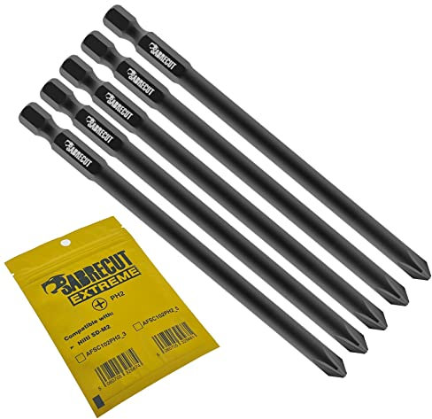 5 x SabreCut AFSC102PH2_5 102mm PH2 kompatibel mit Hilti SD-M2 SDM2 102/4 Trockenbau-Schraubendreher-Pistolenbit mit automatischem Vorschub einseitig Kreuzschlitz Nr. 2 robust