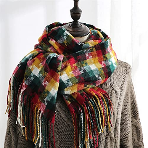 XIAOXIXI Halstuch Damen,Weiche Schals Regenbogenfarben Karierter Schal Damenmode Gitterquaste Schals Und Wraps Karierte Winter Wrap Stoles Für Männer Frauen Mädchen