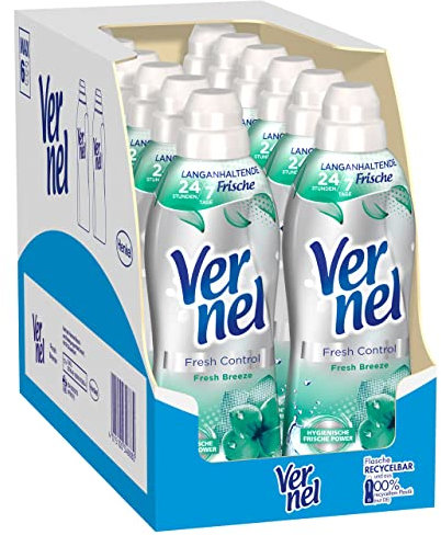 Vernel Fresh Control Fresh Breeze Weichspüler (12x32 Waschladungen), Wäscheduft für 24/7 langanhaltende Frische mit Geruchs-Neutralisierungs-Technologie, recycelbare Flasche