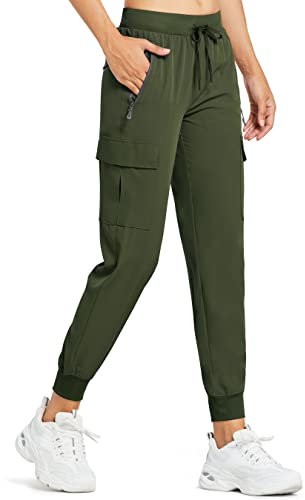 Comallan Damen Cargohose Jogginghose Leichte Wanderhos schnell trocknende Wanderhose Sportlich Workout Lounge Casual Outdoor Hose-Armeegrün M