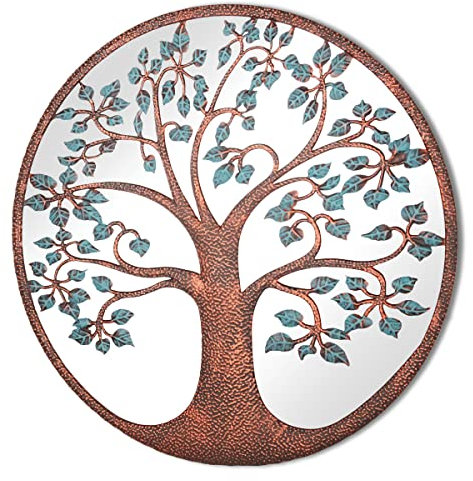 MirrorOutlet Metal Rustic Circular Shaped Garden Mirror Colour Tree 80cm X, GM103, Green, 80 x 80