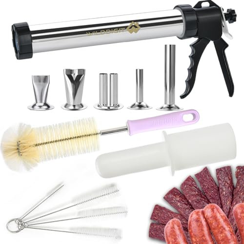 WILDDIGIT Professional Beef Jerky Gun Kit, Stainless Steel Jerky Maker with 5 Nozzles and 5 Brushes