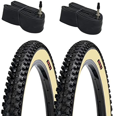 2 Cubiertas Bicicleta MTB 29x2.25 DSI Negro-Crema Tacos + 2 Cámaras de Aire FV (válvula Fina) - ETRTO Cubiertas: 57-622