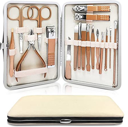 18pcs Stainless Manicure and Pedicure Set,Nail Grooming Kit with Leather Case for Travel & Home Gift