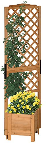 Outsunny Fioriera quadrata con traliccio sulle gambe per fiori e piante - dim. 54,5L x 52L x 180H cm - Legno di abete preoliato