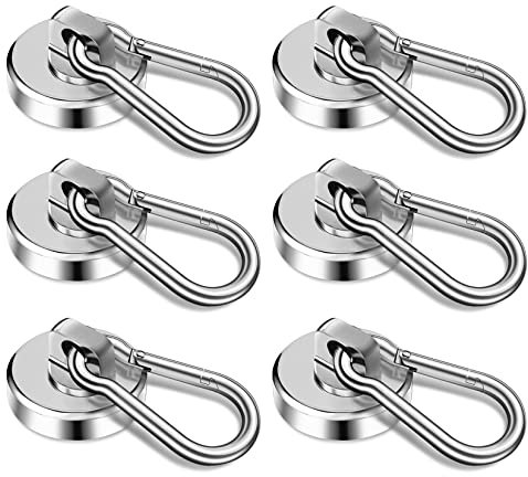 GothicBride Magnete Haken 6 Stück Neodym 17 kg Starker Magnet mit Drehbarem Karabiner für Küche, Bad, Schließfächer