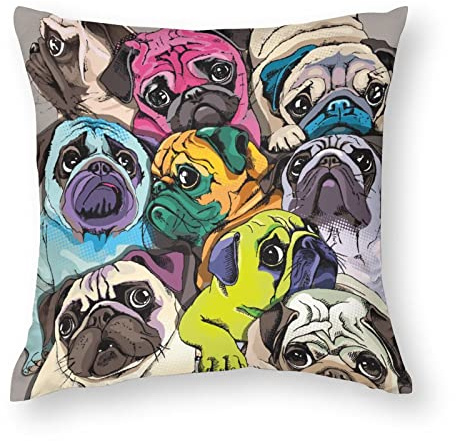 NIBABA Kissenbezüge, 1 Stück, bunte Pop-Art-Mops, dekorative Kissenbezüge, 40 x 40 cm, weiches Polyester, quadratisch, für Wohnzimmer, Sofa, Couch, Bett