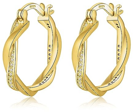 HEEYA Creolen Ohrringe Sterling Silber 925 Damen 18K Vergoldet Twisted Creolen Ohrringe mit AAAAA Zirkonia Creolen Hypoallergen für Frauen Rose Gold/Gold/Blau 15/20MM