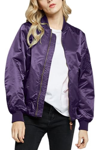 Onsoyours Bomber Giacca da Donna Giubbino Giubbotto da Motocicletta Autunno Inverno Giacca Casual Biker Jacket Cappotto A Viola XXL