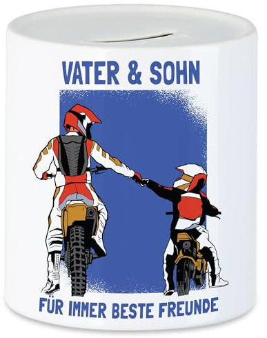 Hey!Print Vater und Sohn Spardose Beste Freunde Papa Motocross Geschenk Motorrad Dirt Bike Vatertag