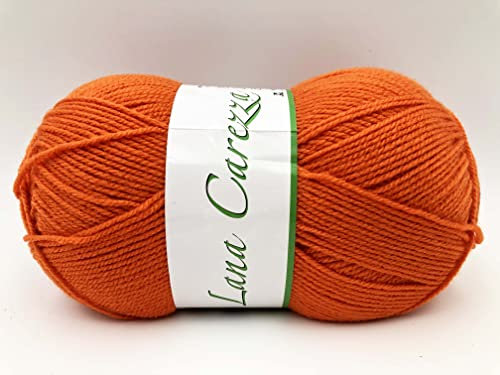 gomitolo lana Carezza 100g - 380 metri 100% acrilico premium per ferri 2,5/3 verstle per ogni tipo di capo d'abbigliamneto e per amigurumi (arancione - 1517)