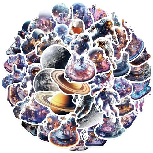 50 Pcs Astronaut Space Stickers for Kids Teens Adults Boys Girls Gift,Stickers Pack for Laptop,Skateboard,Luggage,Car,Bike, Cup,Computer,Water Bottle Decor,Space Vinyl Waterproof Sticker Decals