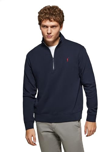 Polo Club Sudadera con Media Cremallera sin Capucha Azul Marino para Hombre - 100% Algodón - Zipper Sweatshirt con Logo Bordado