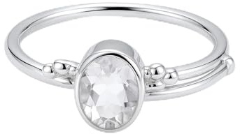 Meadows Verstellbarer transparenter Quarzring, 925 Sterling Silber, handgefertigt, für Damen, Edelstein, Klarer Quarz