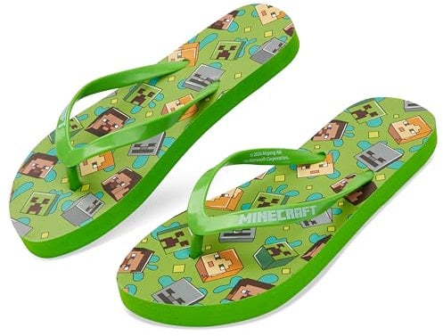 MINECRAFT Ciabatta Ragazzo o Ciabatte da Mare per Spiaggia e Piscina - Regali per Gamer (Infradito Verdi, 38/39 EU)