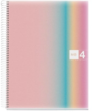 Miquelrius - A4-Notizbuch, kariert, 5 mm, 120 Blatt mit 70 g/m², 4 farbige Streifen, Spiralbindung, Einband aus Polypropylen, 4 Löcher, Notebook A4, Aurora West Bay