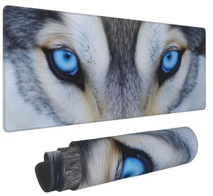 Blue Eyes Wolf/Schreibtischunterlage, großes Mauspad, Gummi, Tastatur-Mauspad, weich, langlebig, rutschfest, für Büro- und Heimspiele, 30 x 80 cm