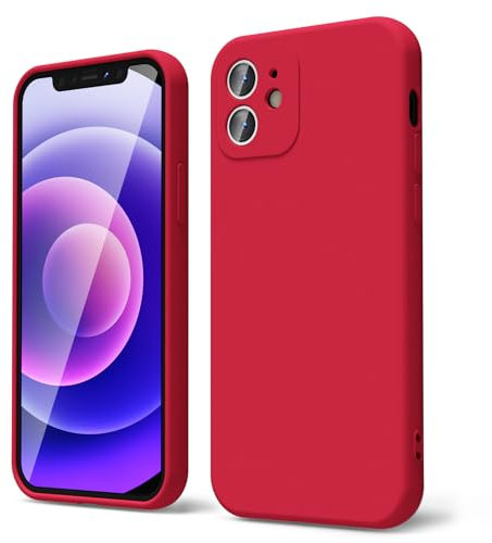 oakxco for iPhone 12 Mini Case Liquid Silicone, Soft Rubber Gel Elegant Aesthetic Basic Simple Cover, Cute Thin Slim TPU Matte Solid Color Plain Smooth Case for Women Men Girl, Red