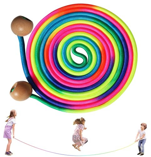 Comba de saltar para multijugador, 5 m de largo y cuerda, para niños, mango de bola de madera ajustable para diversión al aire libre, deportes escolares, juegos de fiesta