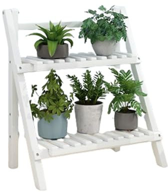 IOEDHW Zusammenklappbares Bambus-Leiterregal, 2 Etagen, Blumentopf, Pflanzenständer, Organizer, Halter, Topfleiter, Pflanzenhalter, Tisch, Blumentopfständer für Zuhause, Garten, Terrasse, Balkon