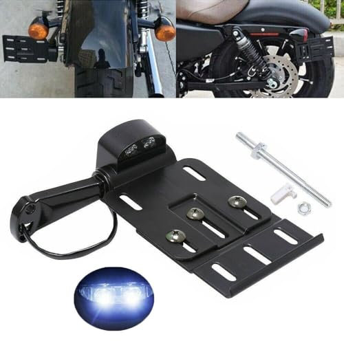 Motorbike License Plate Bracket Adjustable Side Mount License Number Plate Frame Holder with LED Light Fit for Harley Sportster 883 1200 48 XL 2004-2016