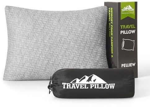 PEUJEW Kissen aus zerkleinertem Memoryschaum, Reisegröße, Camping-Kissen, atmungsaktiv und weich, ideal für Auto, Rucksackreisen, Wandern, Flugzeug