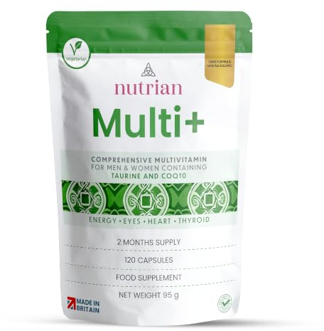 Multivitamin & Mineral Complex for Men & Women | Thyroid & Energy Support | CoQ10 100mg, Vitamin D3 2000 IU & K2 MK-7, Magnesium, Taurine, B-Complex with 5-MTHF | 120 Capsules