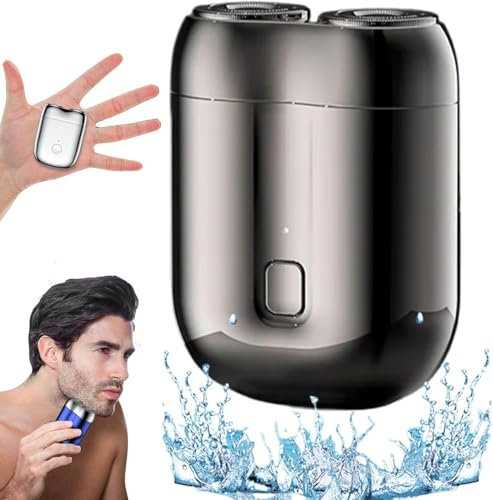 Reiserasierer, Tragbarer Elektrorasierer, Doppelkopf, Rotierender Doppelkopf Elektrorasierer 2024, Tragbares Fellpflege-Gerät, Wiederaufladbarer wasserdichter, Fortable Doppelkopf-Rasierer (Schwarz)