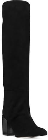 Eleganti Stivali Alti Fino al Ginocchio da Donna alla Moda con Tacco Spesso a metà Polpaccio Comodi Stivali Alti con Punta Rotonda, Stivali Lunghi in Pelle Tinta Unita,Black 2,38 EU