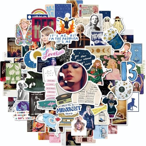 BARMI 100pcs Taylor Swift Stickers Popular Music Stickers Waterproof Vinyl Decals for Water Bottle Laptop Guitar Car Luggage Skateboard Manga Gifts for Teens Girls Boys