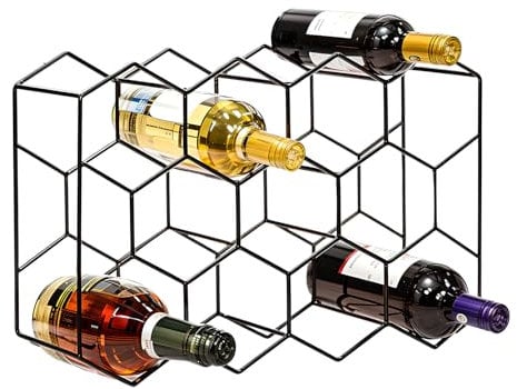 Portabottiglie da Tavolo - Portabottiglie in Metallo Nero da 14 Bottiglie – Porta Bottiglie Moderno a 3 Ripiani per Mobili e Dispensa, Porta Vini Freestanding - Senza Assemblaggio