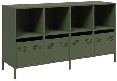 vidaXL Aparador de Acero Laminado en frío Verde Oliva 135x39x73,5 cm, Armario de almacenaje, Mueble aparador, Armario de almacenaje de Cocina, Buffet