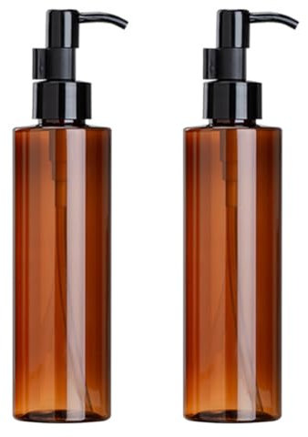 2Pcs 200ml/6.7oz Amber Plastic Lotion Pump Bottles with Black Press Head Empty Refillable Soap Dispenser Cosmetic Shampoo Containers for Makeup Removal Oil