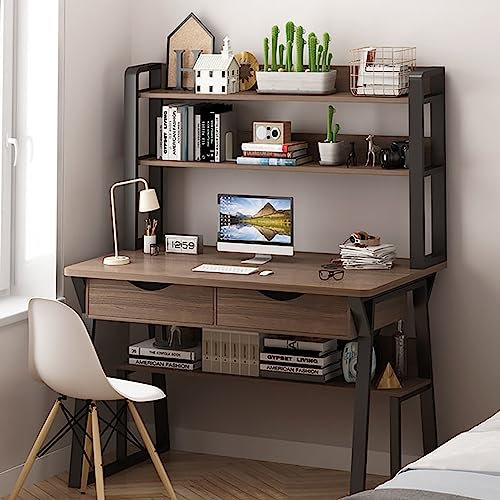 Moderner Computertisch mit Nische und oberen Ablagen für Home Office Schreiben und Lernen, 80 x 50 x 74 cm (Nussbaum)