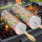 Rolling Grill Baskets,【2025Upgraded】 2Pcs Rolling BBQ Basket with Removable Wooden Handle,BBQ Accessories Tools for Vegetables Shrimp,Outdoor Cooking Camping,Gifts for Men Dad (2 Pcs Round)