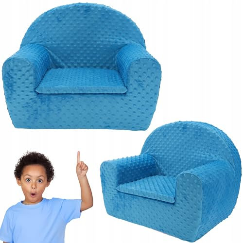 PlayPals Furniture Kindersessel 54×43×37 cm Blau– Kindersofa ab 1 Jahr | Kindercouch Mini Sofa Baby Sessel Spielsofa Kinderzimmer Möbel mit Kissen
