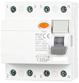 INOKAI Disjoncteur,Interrupteur Différentiel Disjoncteur différentiel électromagnétique à Courant résiduel de Type AC RCCB 2P 4P 40A 63A RCD 30mA 100mA 300mA(4P 40A,30mA)