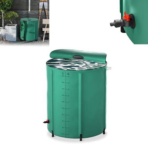 Froadp 200L Regentonnen Faltbare Regenwassertonne mit Deckel & Skala, Matte Plane, Wasserspeicher Wassertank für Gartenbewässerung, Eisbaden Tonne, Regenwasserfass inkl. Ablassventil(Grün)